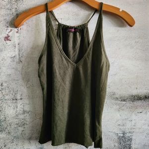 Olive Army Green Faux Suede V Neck Tank Crop Top